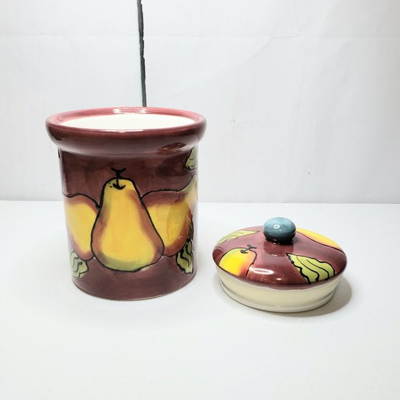 *SOLD* Lillian Vernon Pear Theme Small Ceramic Cookie Jar - Picture 3 of 9
